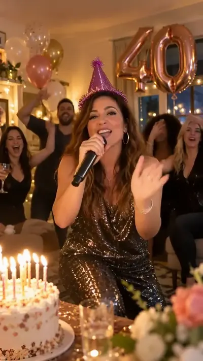 Jen rapping at her 40th birthday party, frame 1