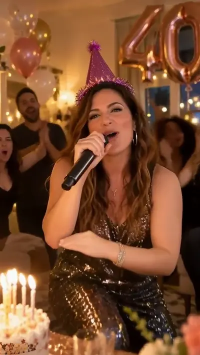 Jen rapping at her 40th birthday party, frame 2