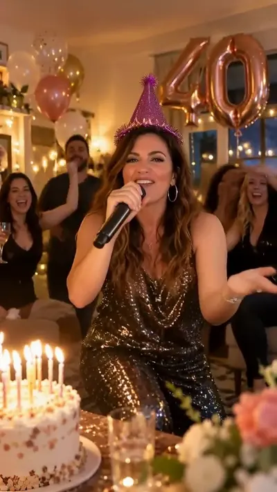Jen rapping at her 40th birthday party, frame 3